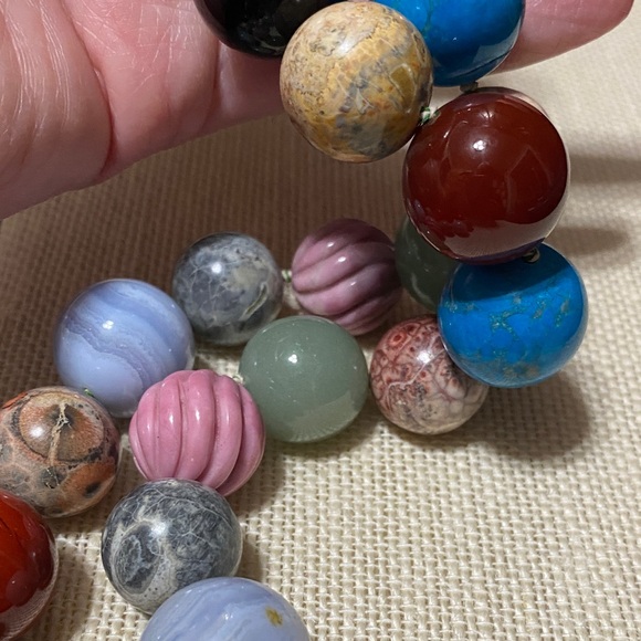 Multicolor assorted natural gemstone large individually knotted bead Necklace - Picture 16 of 16